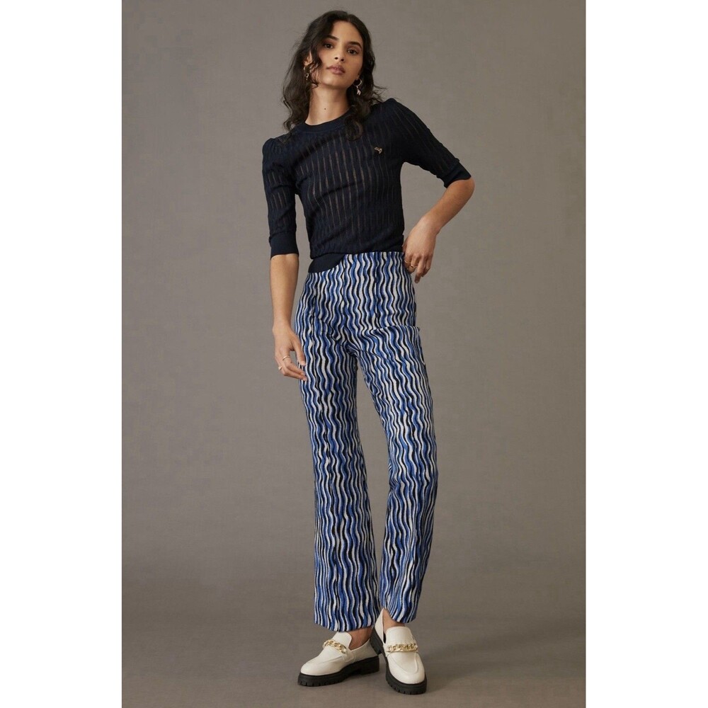 NWT Anthropologie Maeve The Margot Cropped Kick Flare Blue Motif Size Medium